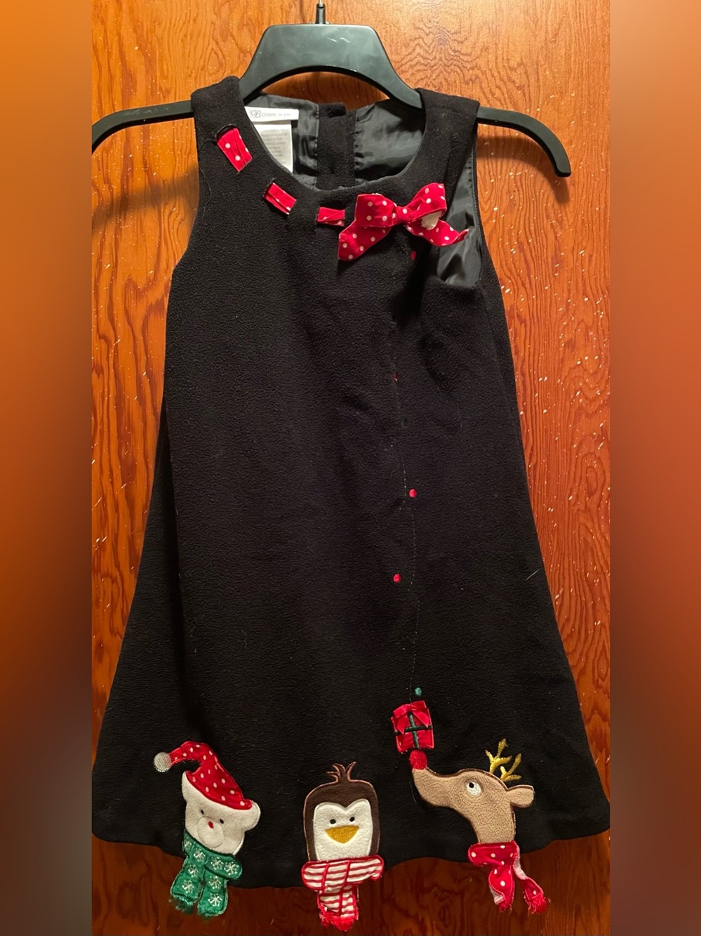 Bonnie Jean Black A-Line Holiday Skirt with Red Polka Dot Bow